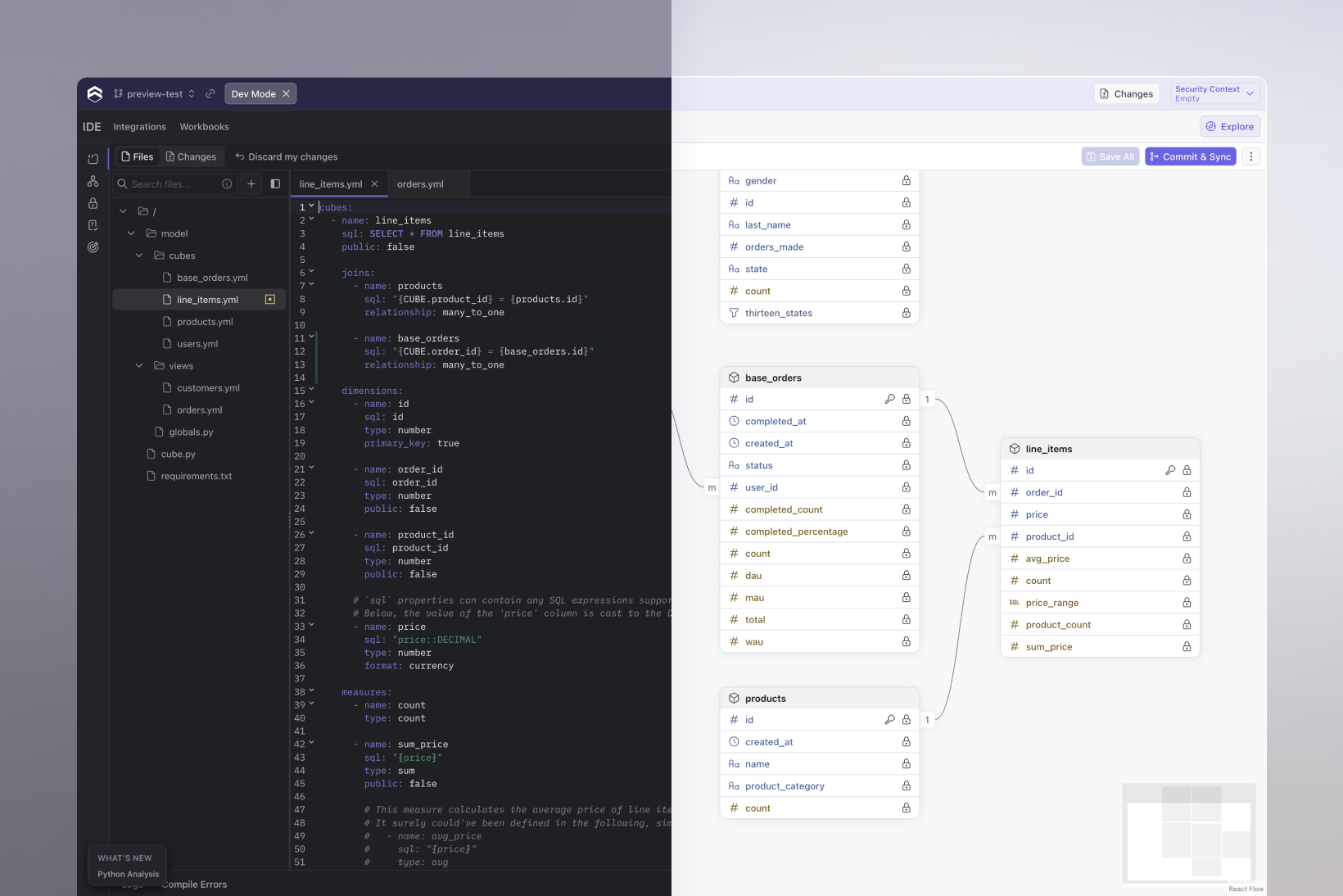 The code-first model in the IDE beside the same model in Visual Modeler